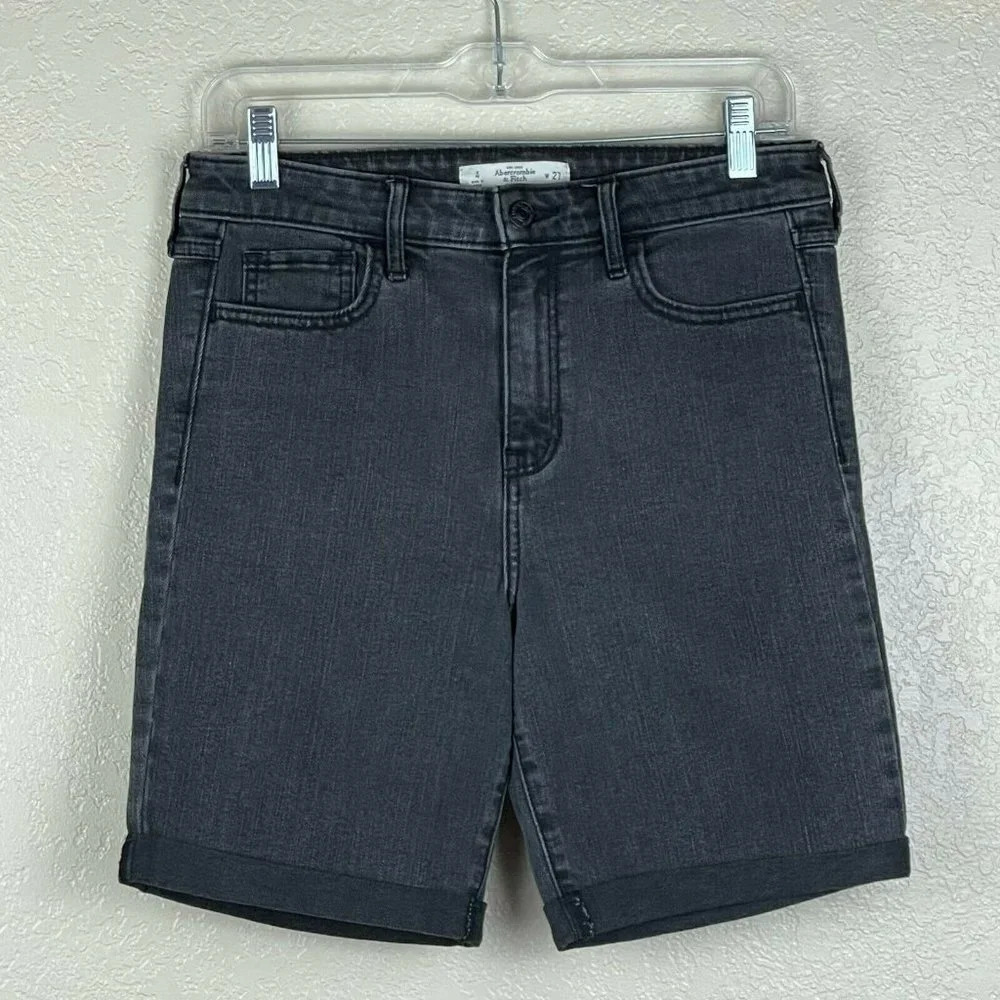 Abercrombie & Fitch Shorts Women's Sz 4 Bermuda Slim Fit High Rise Denim Gray